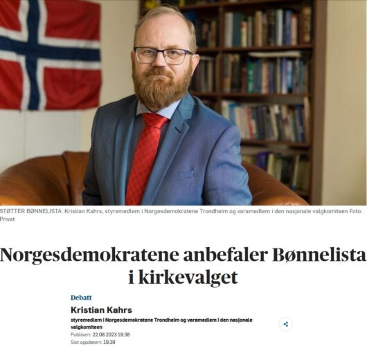 Norgesdemokratene anbefaler Bønnelista i kirkevalget